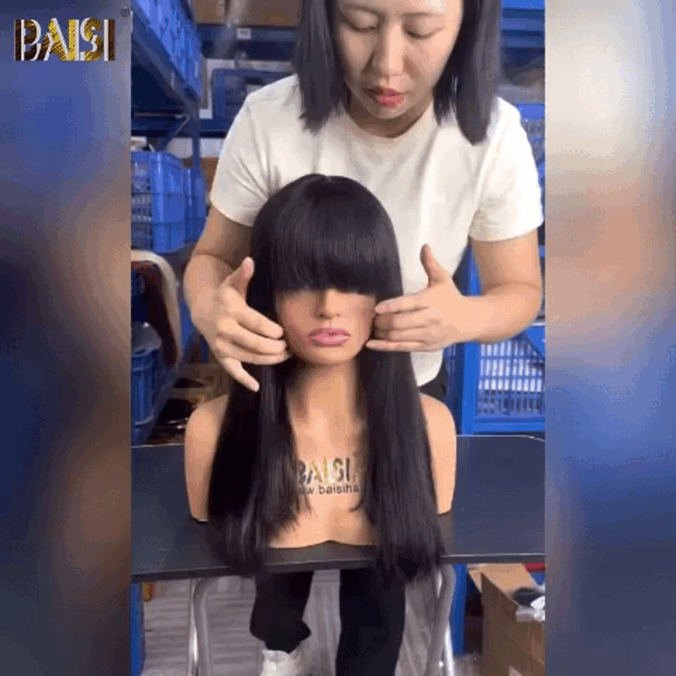 BAISI Peruca natural em lace frontal lisa com franja em 100% cabelo humano de boa qualidade