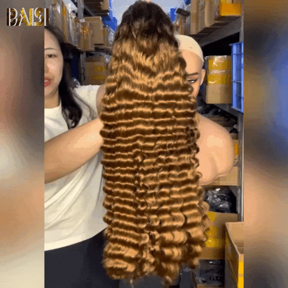 BAISI Achetez 2 perruques minimum au prix d'usine fournisseur 13x4 Frontal Lace Perruque Deep Wave Marron 4T30# Claire En 100% Cheveux Humains (Pas Besoins De Code)