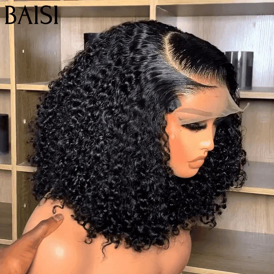BAISI Bob Ricci Parrucca Riccia 8 POLLICI 100% Capelli Umani 200% Densità C