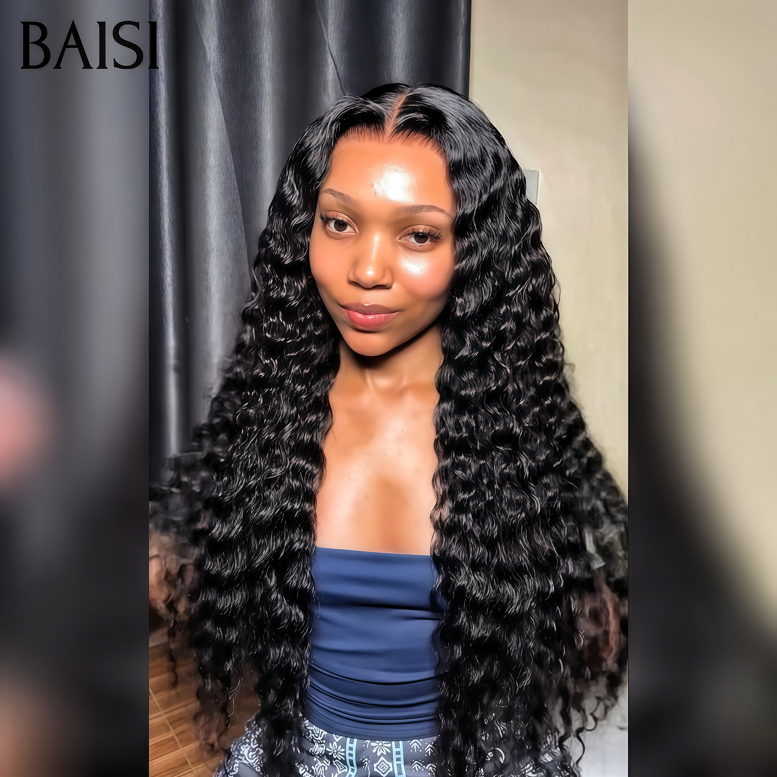 BAISI  13x4 Lace Frontal Perruque deep wave Sans Colle Lace déjà couper Facile à Porter En 100% Cheveux Humains