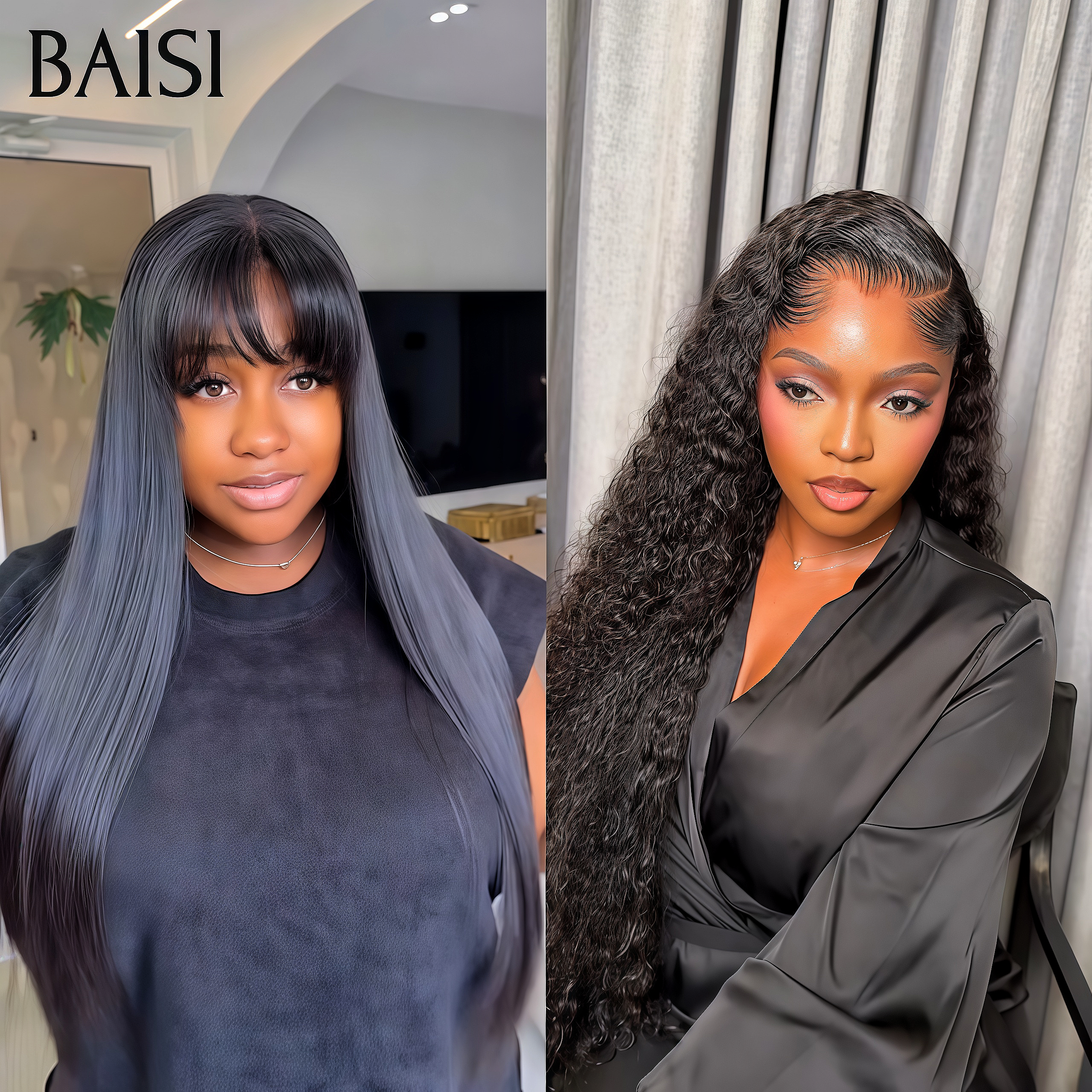 BAISI 2 Parrucche 16 Pollici 159€ 13x4 Lace Onde Mosse Ricce Senza Colla Liscia con Frangia Metà Prezzo Sconto con codice promo 100% Capelli Umani Veri