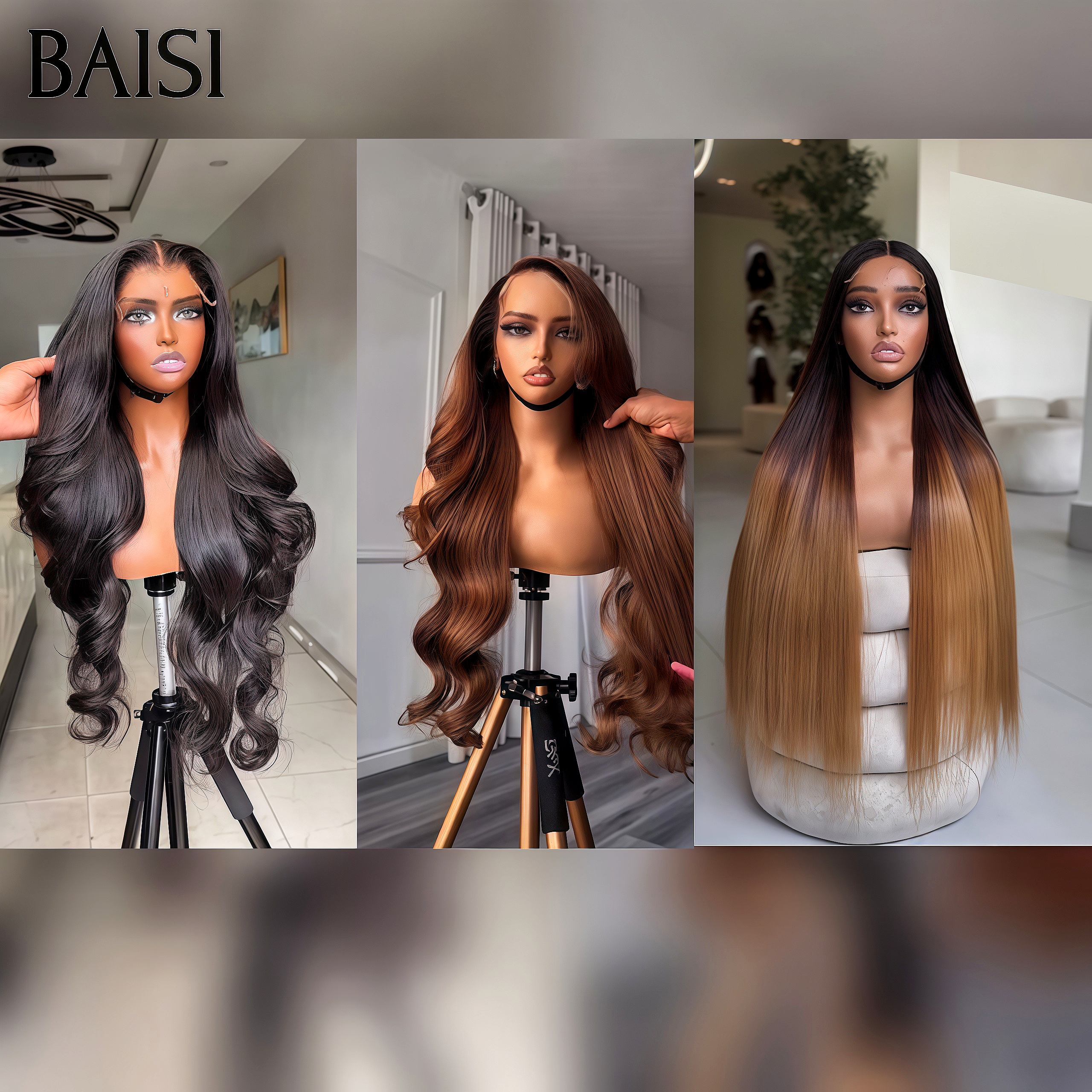 BAISI 3 Perucas para revenda 195€ 10 pouces 13x4 lace frontal 2 Body Wave e 1 Liso em 100% cabelo humano verdadeiro