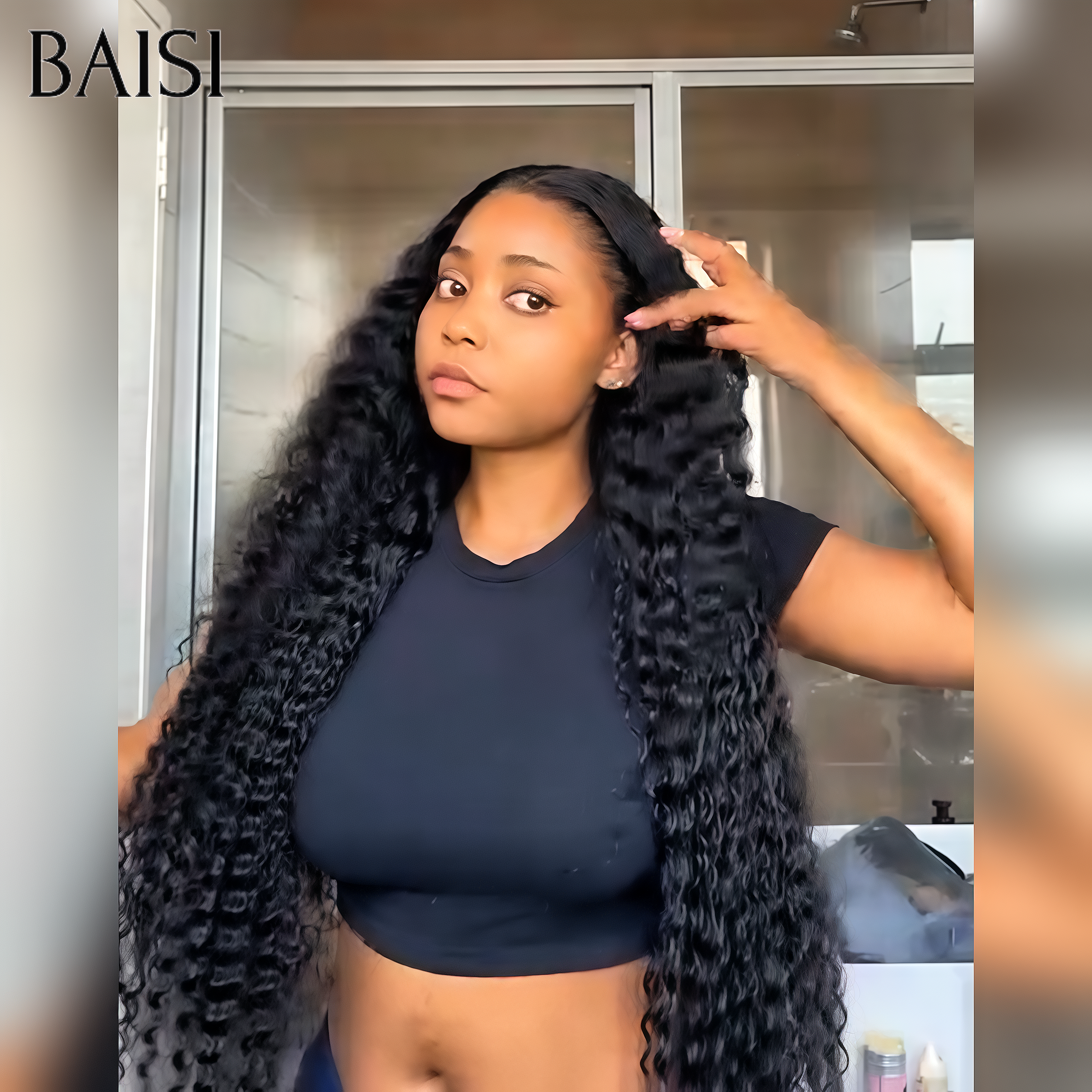 BAISI 13X4 Perruques  Curly Wave 200% densité plus de 20 ans d' utilisations 100% Cheveux Humains