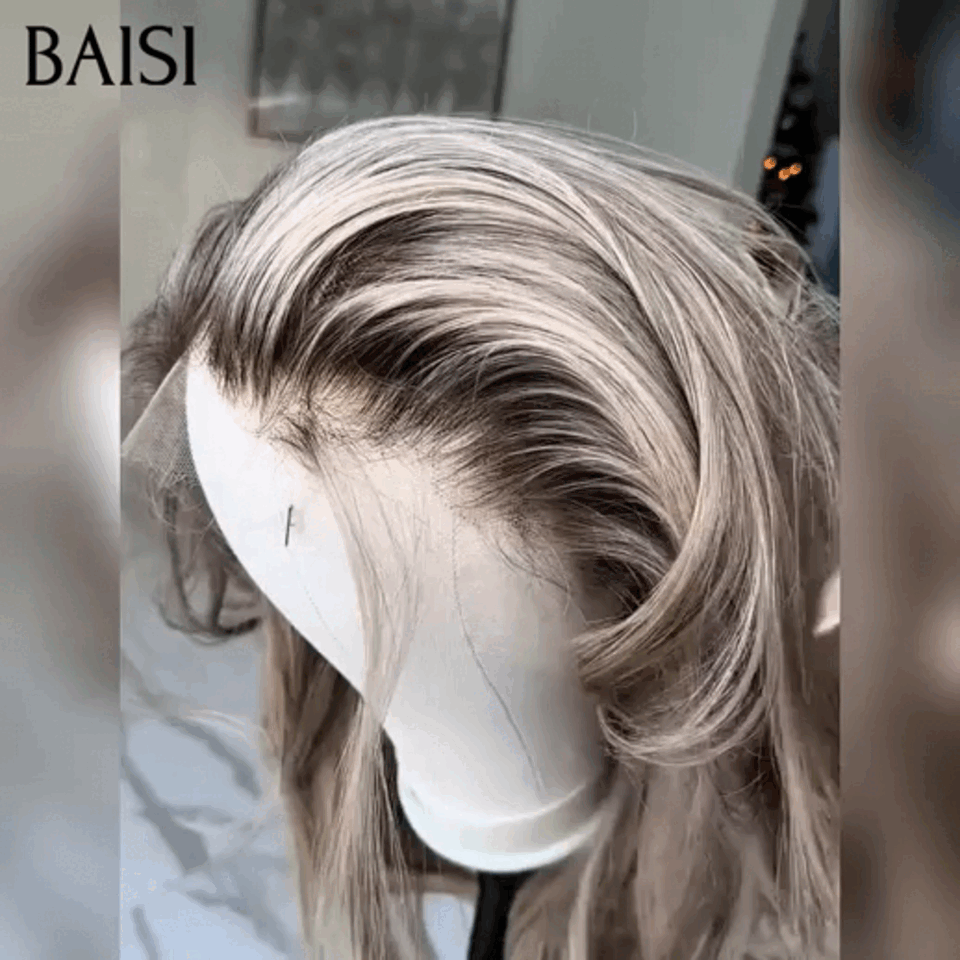 BAISI Collection Poivre et Sel 13x4  lace frontal Perruque Belle Couleur pour Hiver En couleur personnalisées Grise mixte 70#  Lisse en 100% Cheveux Humains