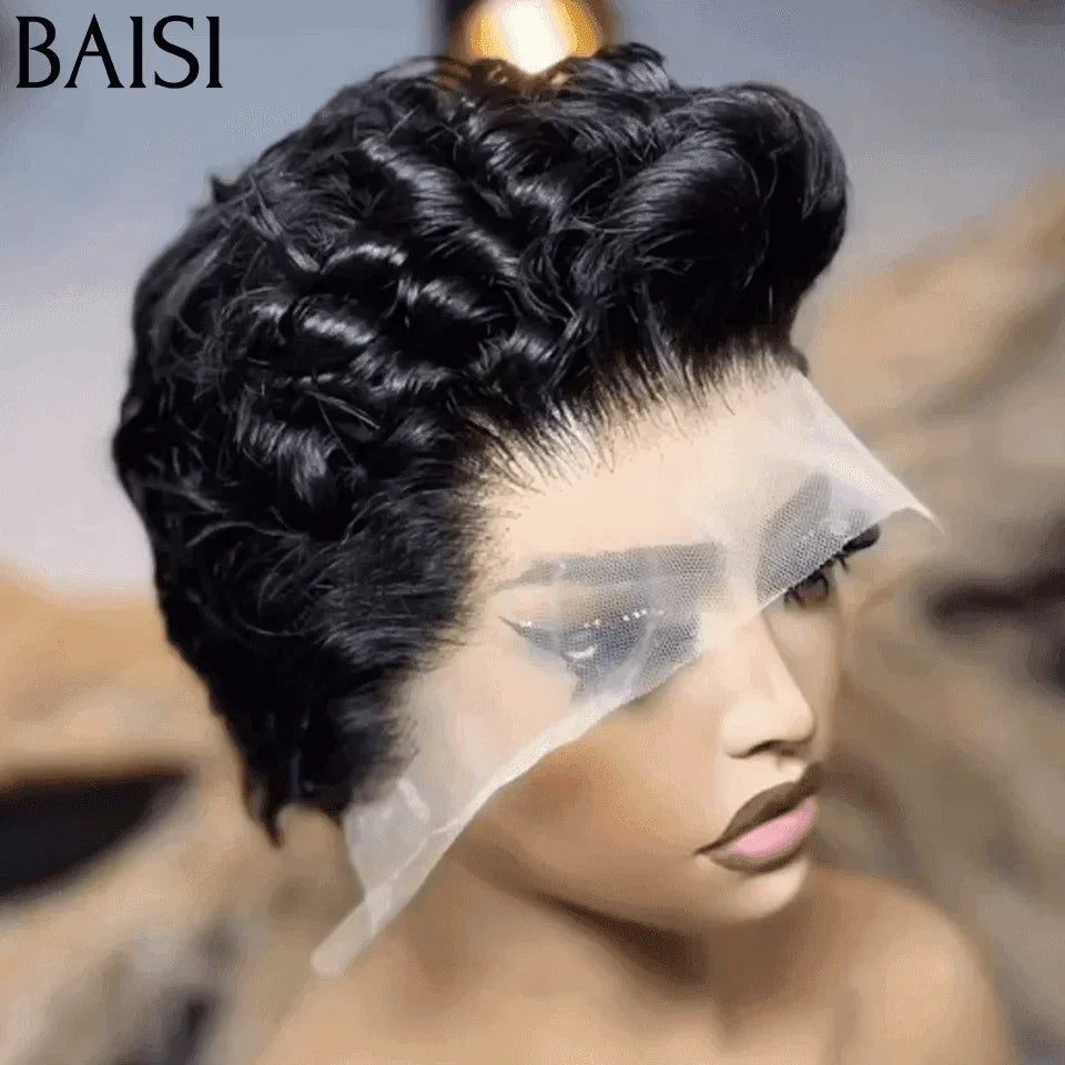 BAISI 13X4 Lace Frontale Perruque Pixie Finger Wave petite coupe  en Couleur 30# 77€ ou NOIR 56€ En 100% Cheveux Humains