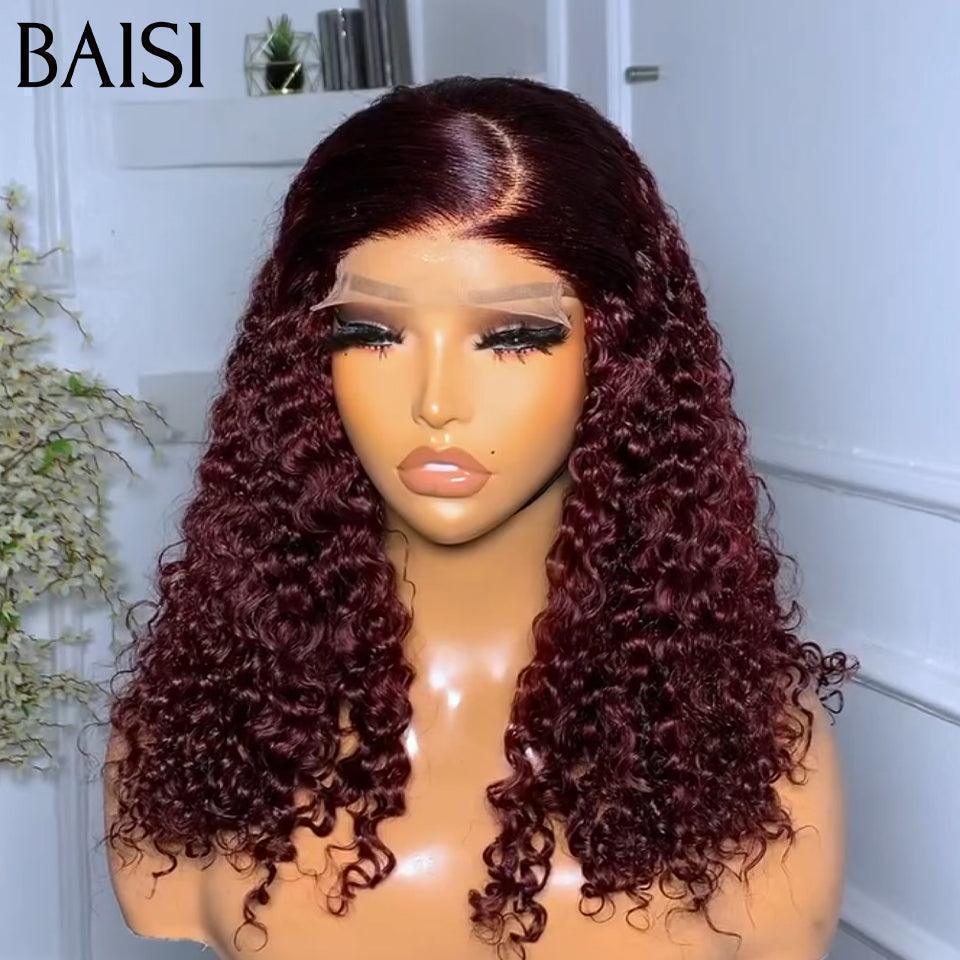 BAISI Perruques de Luxe 4x4 Lace Perruque 109€ 250% de volume water wave en couleur Bordeaux #99J en 100% Cheveux Humains