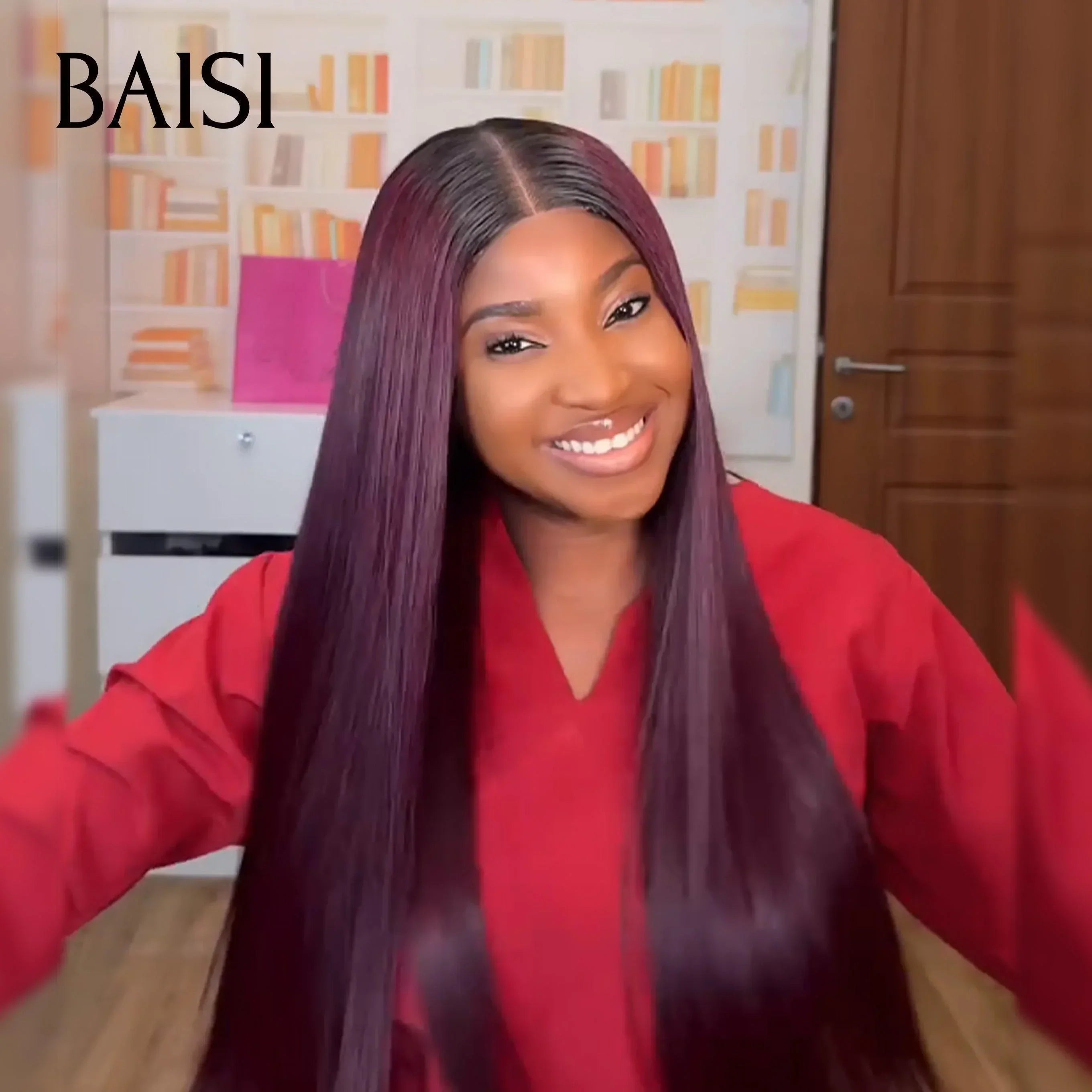 BAISI 13x4 Lace Frontal Wig Straight Black Brown 1B#4 in 100% Human Hair