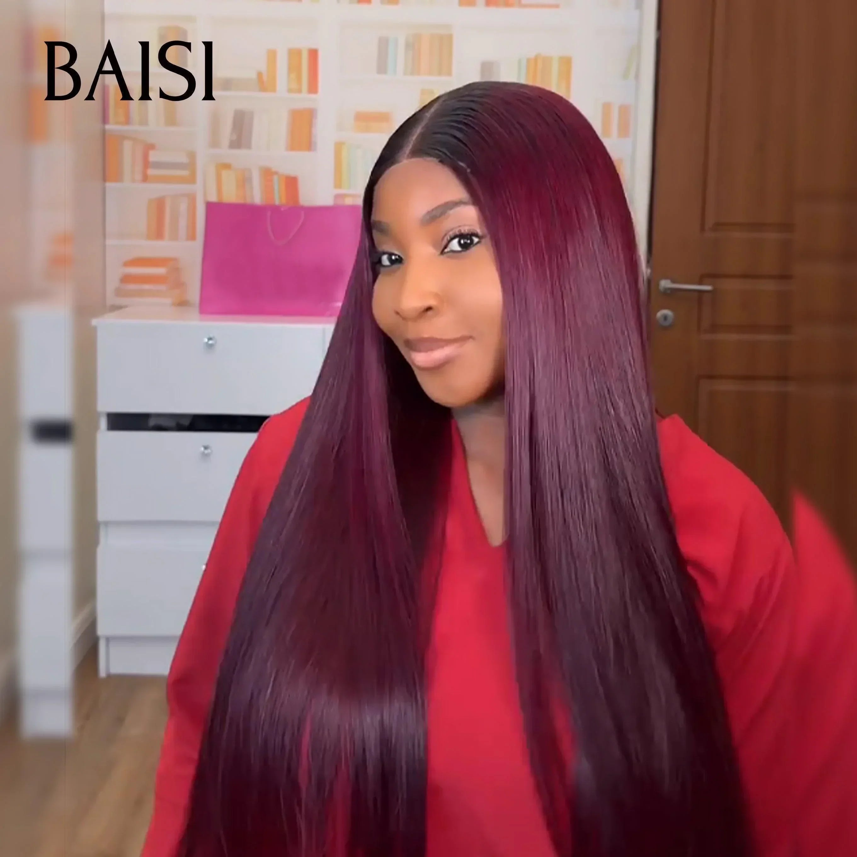 BAISI 13x4 Lace Frontal Wig Straight Black Brown 1B#4 in 100% Human Hair