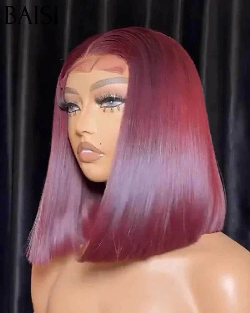BAISI 4x4 Peruca Bob Body Wave 8Pouces 1BT4# 65 € ou Liso em Bordeaux 8 Pouces 99J 80€ em 100% Cabelo Humano