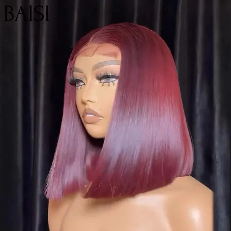 BAISI 4x4 Peruca Bob Body Wave 8Pouces 1BT4# 65 € ou Liso em Bordeaux 8 Pouces 99J 80€ em 100% Cabelo Humano