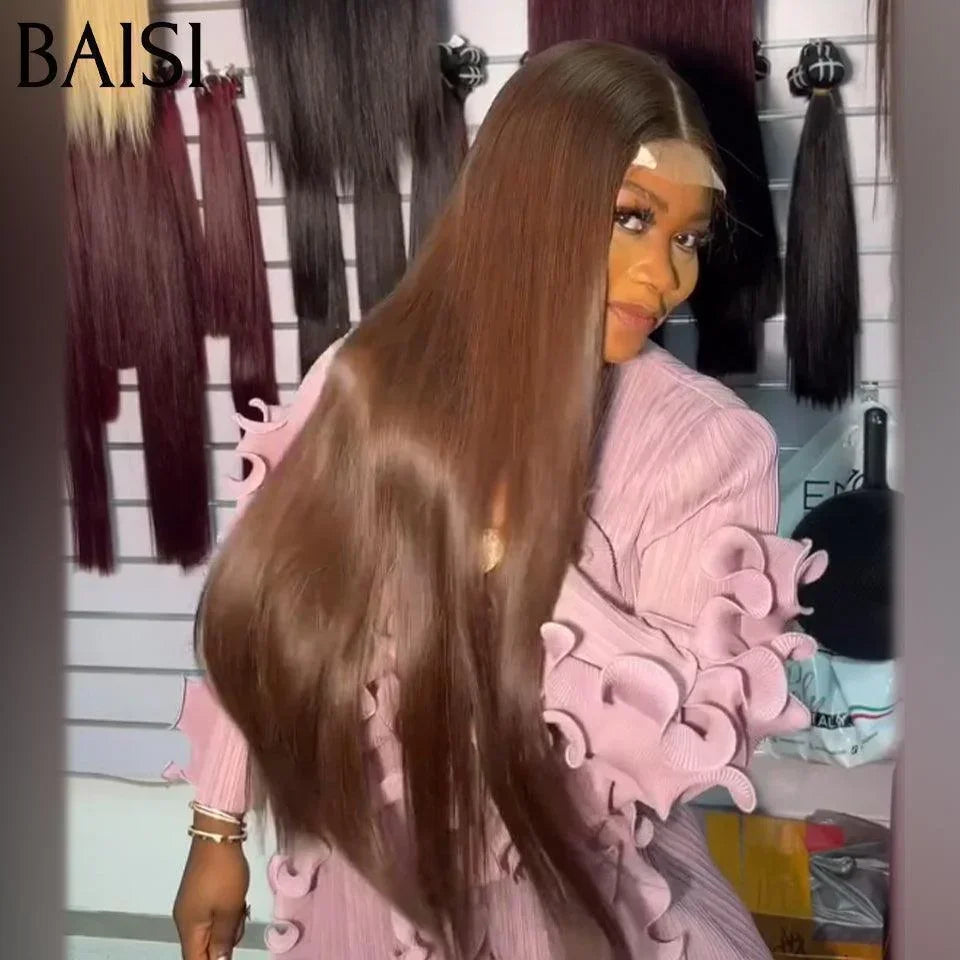 BAISI 2X6 Perruques de Luxe Haute Qualité 250% Densité 100% Vietnam Hair 22 Pouces 200€en Couleur  Marron 4#  en 100% Cheveux Humains BS65