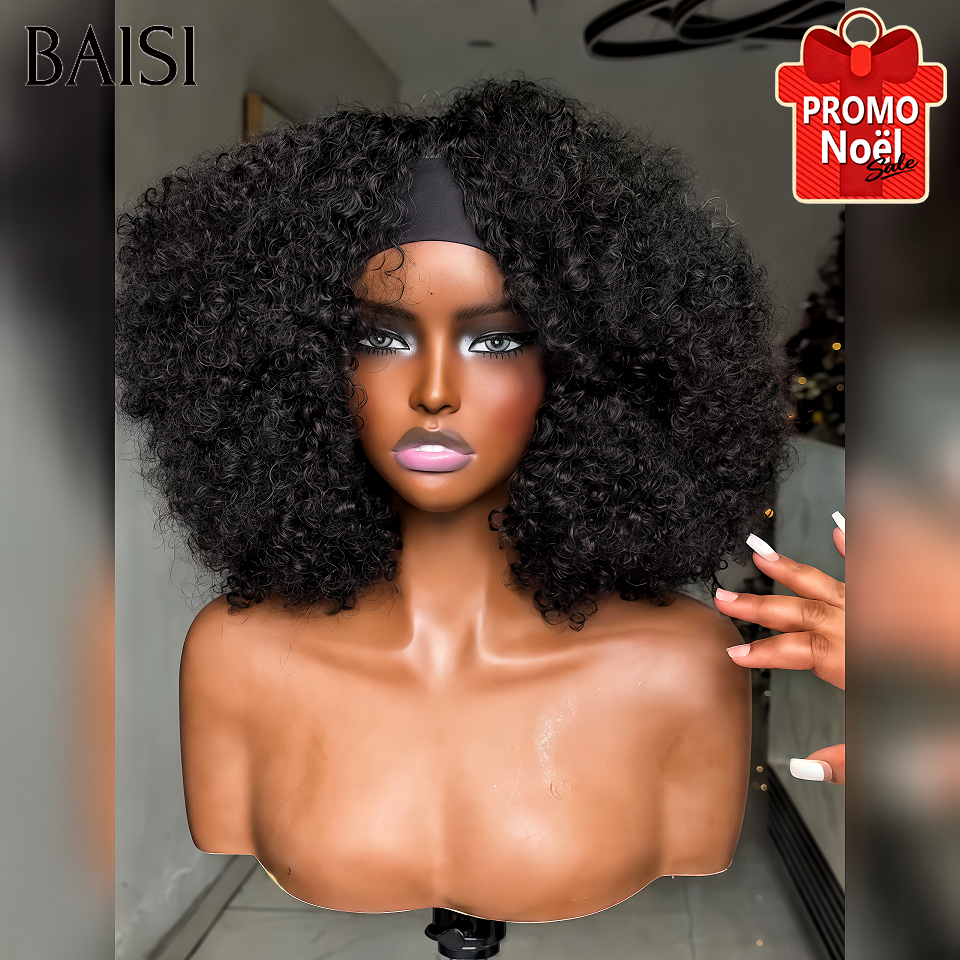 BAISI Perruque Bandeau kinky curly 14 pouce 79€ PROMO Fabriquée A La Machine sans Colle sans lace en 100% Cheveux Humains