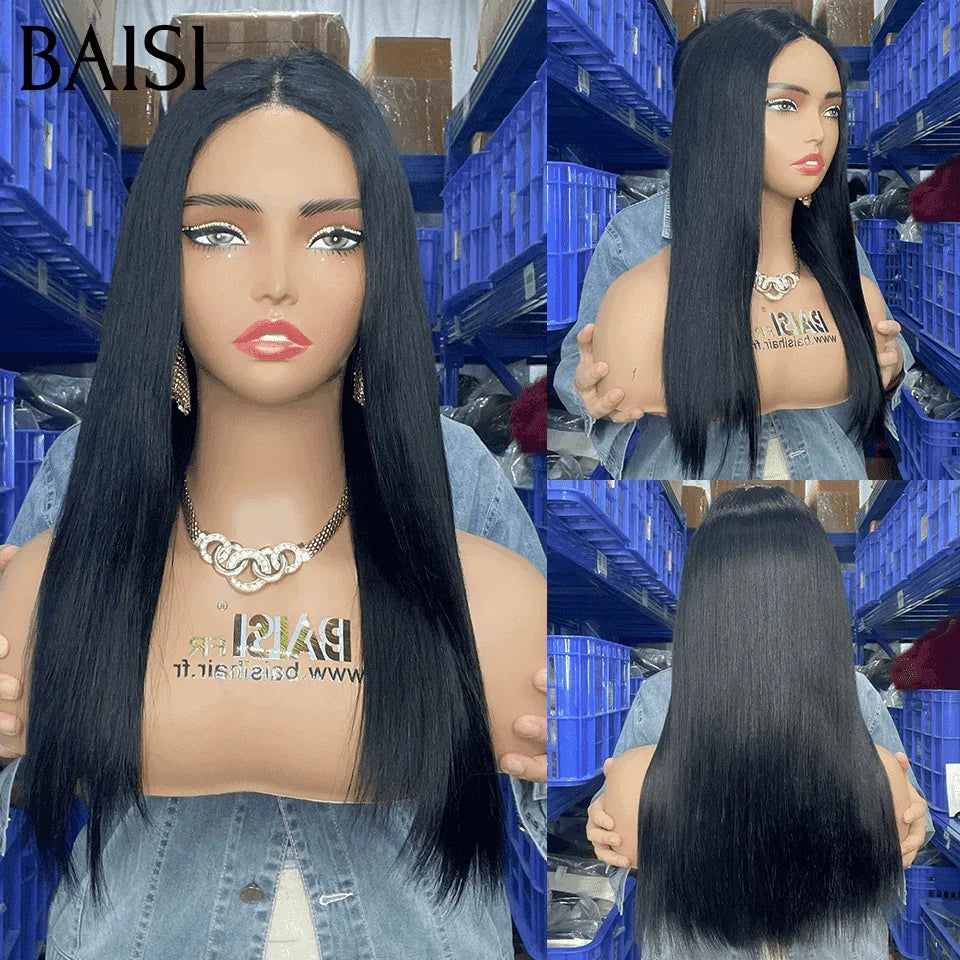 BAISI  4X4 perruque 8 Pouces 68€ En Couleur Noir moitié prix lisse en 100% cheveux humains MP50
