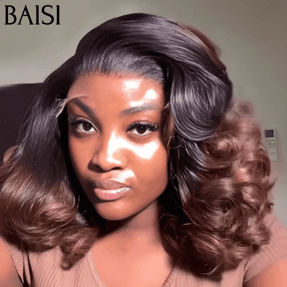BAISI  13X4 perruque 065C BOUCLÉE CURLY wave 16 Pouces marron 100€  moitié prix 100% Cheveux Vierges MP50