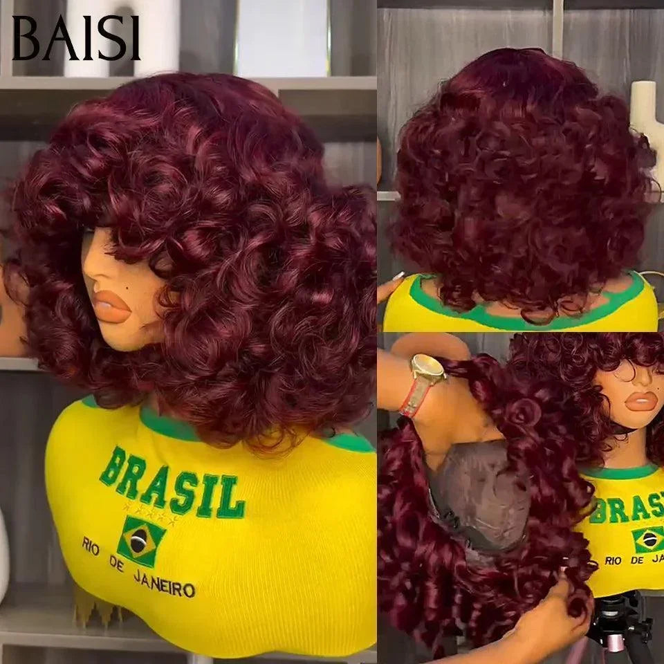 BAISI Acquista minimo 2 parrucche al prezzo di fabbrica fornitore TAGLIO CINESE SENZA LACE PARRUCCA BOB liscia #1BMIX#4 CON FRANGIA o egg wave 99J 12 pollici o nero 8 pollici 69 euro (Non serve codice)