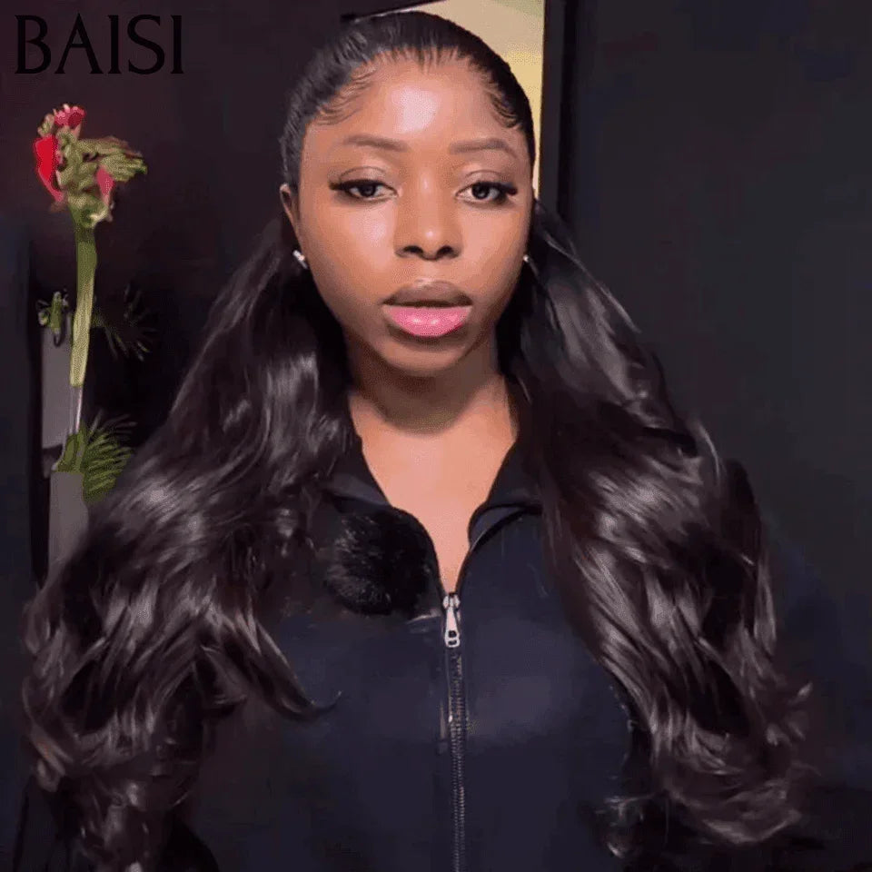 BAISI Peruca Invisível HD Lace 13x6 Body Wave Preta Cabelo Vietnamita de Luxo 100% 300% Densidade Mais de 20 Anos de Utilização em 100% Cabelo Humano