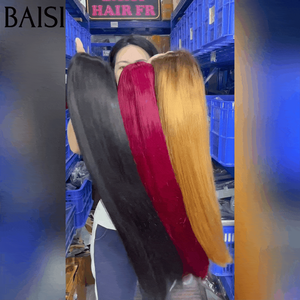 BAISI Meilleure qualité Vietnnam hair  en Promo 3 Perruques 339€ 30 pouce de luxe Lisse 3 Couleurs NOIR ou 99J ou 4T27# 2X6 lace en 100% Cheveux Humains BS65