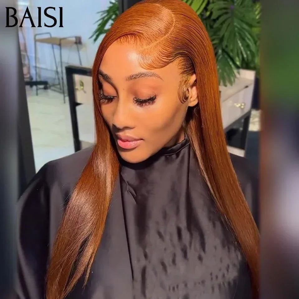 BAISI 13X4 lace Perruque Lisse Gingembre Orange 350# en 100% Cheveux Humains