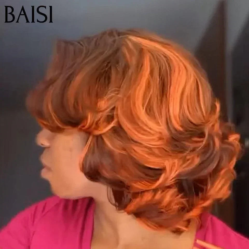 BAISI  13X4 lace perruque marron mixte orange 4#350# 85€ ou 5X5 lace Marron 300% densité 165€ Moitié Prix  BOUCLÉE CURLY wave 10 Pouces 100% Cheveux Vierges MP50