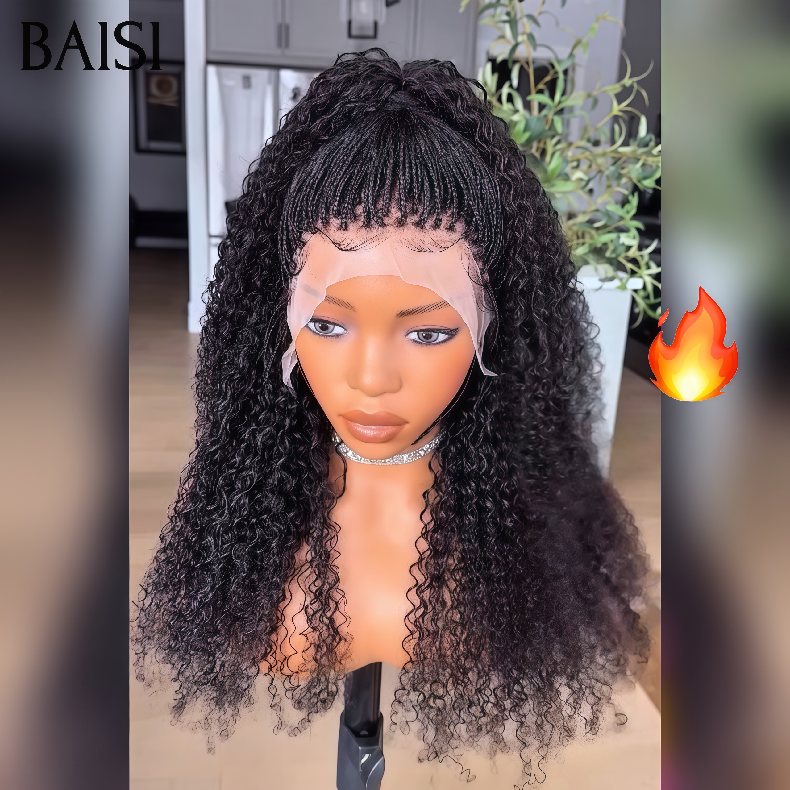 BAISI Perruque Full Lace avec Petite natte NOIR avec tresses 100% cheveux humains FR38