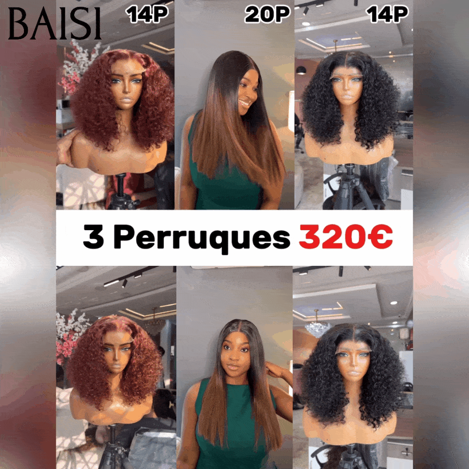 BAISI Conjunto de 3 perucas lace 4X4 18 polegadas 319 euro ou 3 perucas 4X4 curly wave e 2X6 lisas 320 euro em 100% cabelo humano verdadeiro