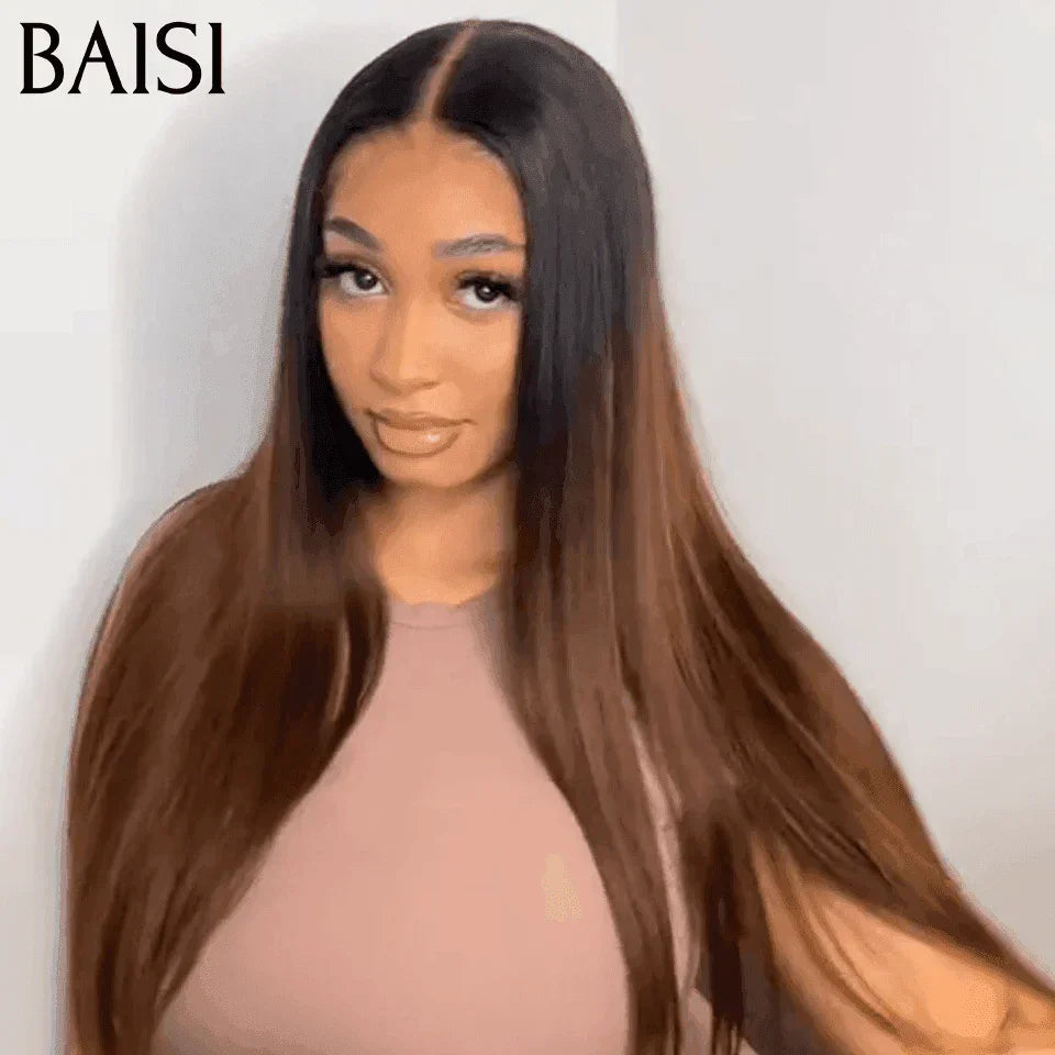 BAISI Peruca lisa castanha 13x4 1BT4# pré-penteada, sem necessidade de cola, em 100% Raw Hair Lace já cortada