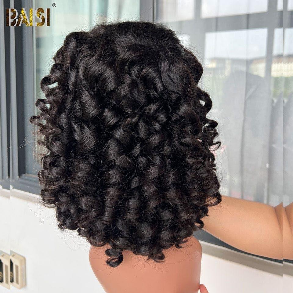 BAISI 13x4 Lace Frontal Wig Bouncy curl A1 Made by double drawn hair in Black in 100% Human Hair