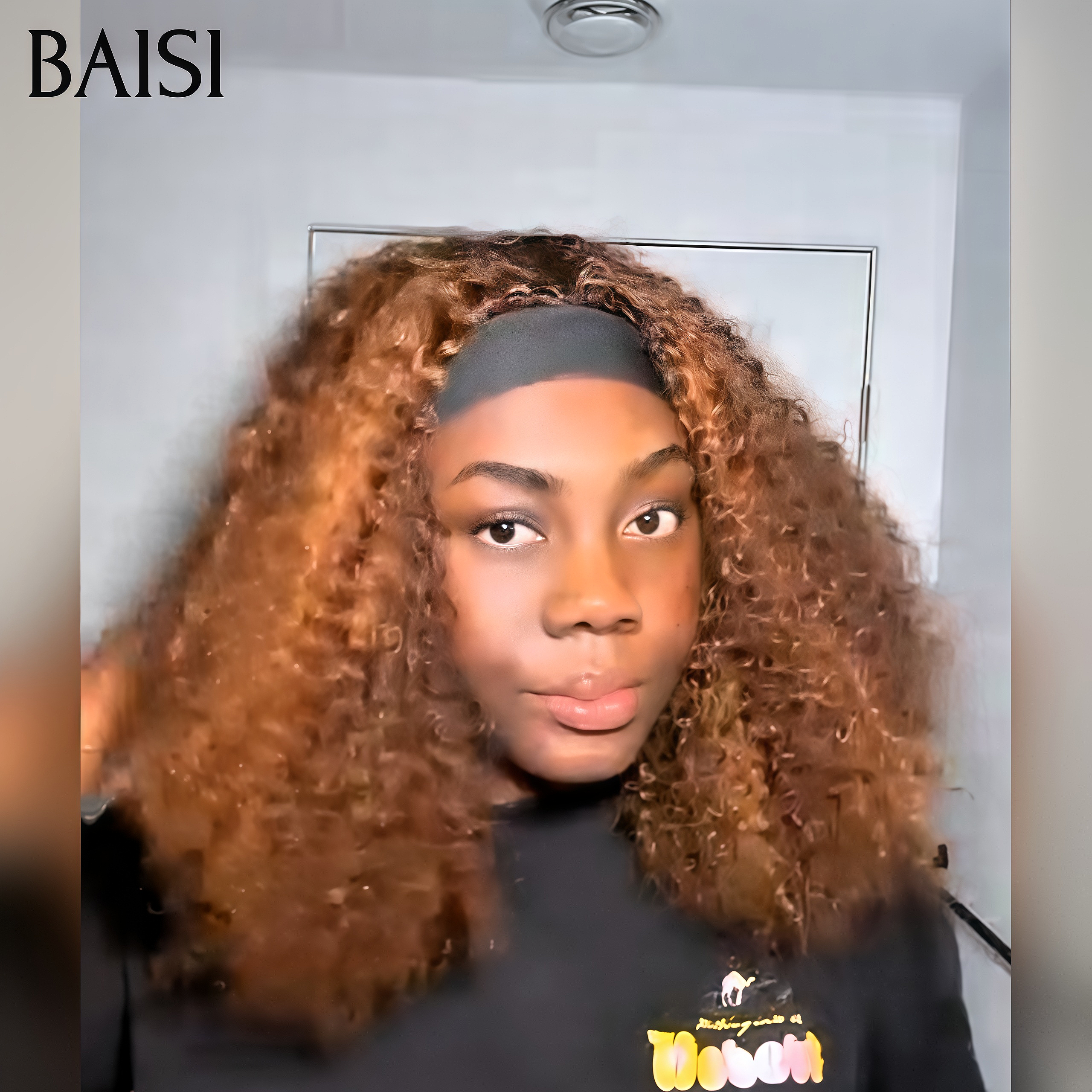 BAISI  Perruque bandeau promotion 79€ noir 14 pouce kinky curly wave Fabriquée A La Machine sans Colle en 100% Cheveux Humains
