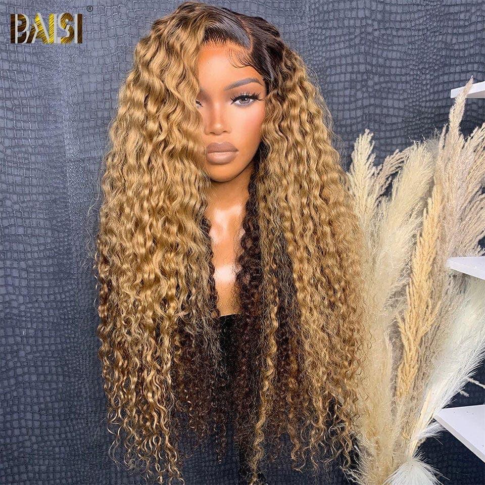 BAISI 13x4 Frontal Perruque Deep wave en couleur #1B#27 Pré-plucked Pas Besoin de Colle en 100% Raw Hair Lace déjà couper