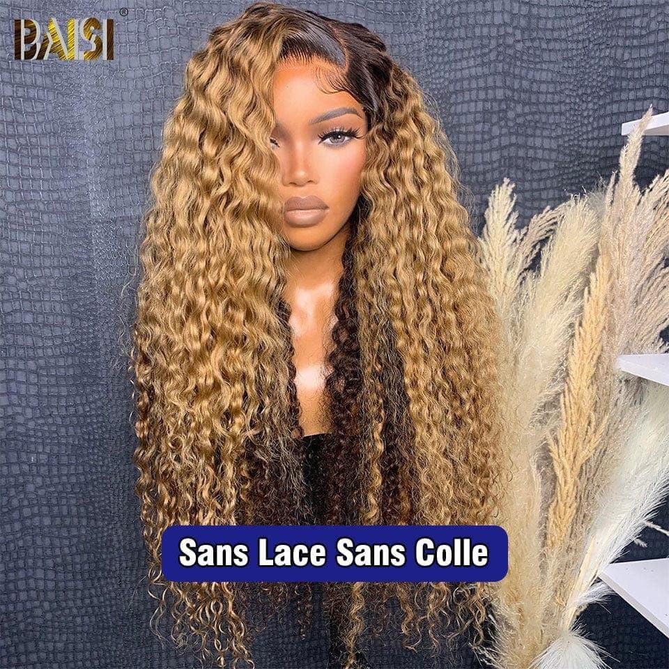 BAISI 13x4 Frontal Perruque Deep wave en couleur #1B#27 Pré-plucked Pas Besoin de Colle en 100% Raw Hair Lace déjà couper