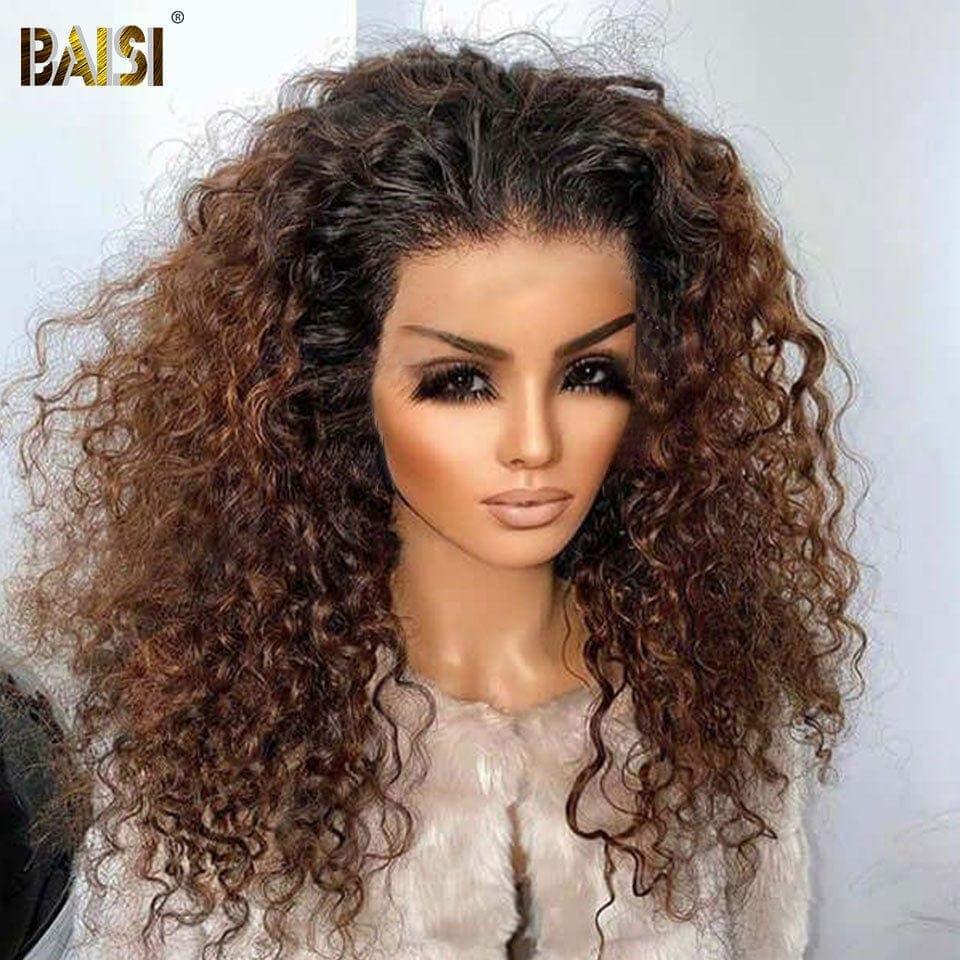 BAISI 13x4 Frontal Deep Wave Wig in color #1BT4 Pre-Plucked No Glue Needed in 100% Raw Hair Lace Already Cut