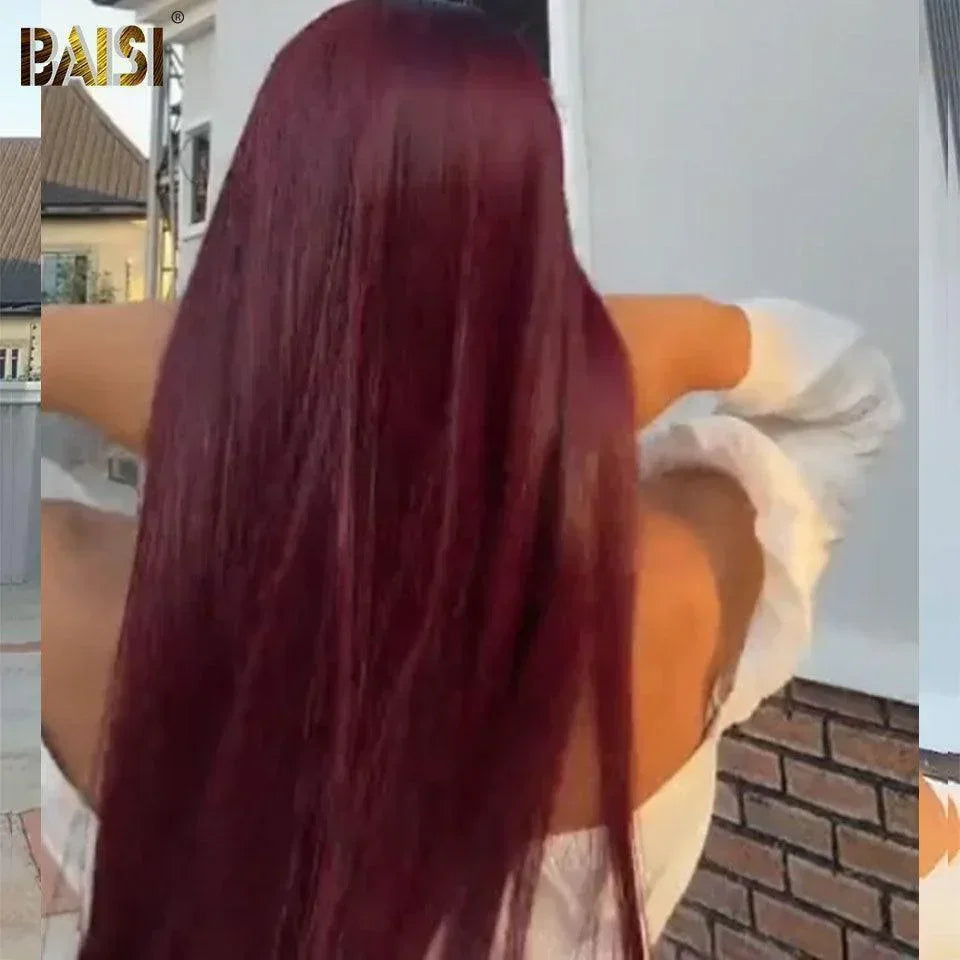 BAISI Lace closure 4x4 Perruque Carré Lisse Noir Rouge Bordeaux 1B99J cheveaux vietnam hair double drawn bone straigth SDD