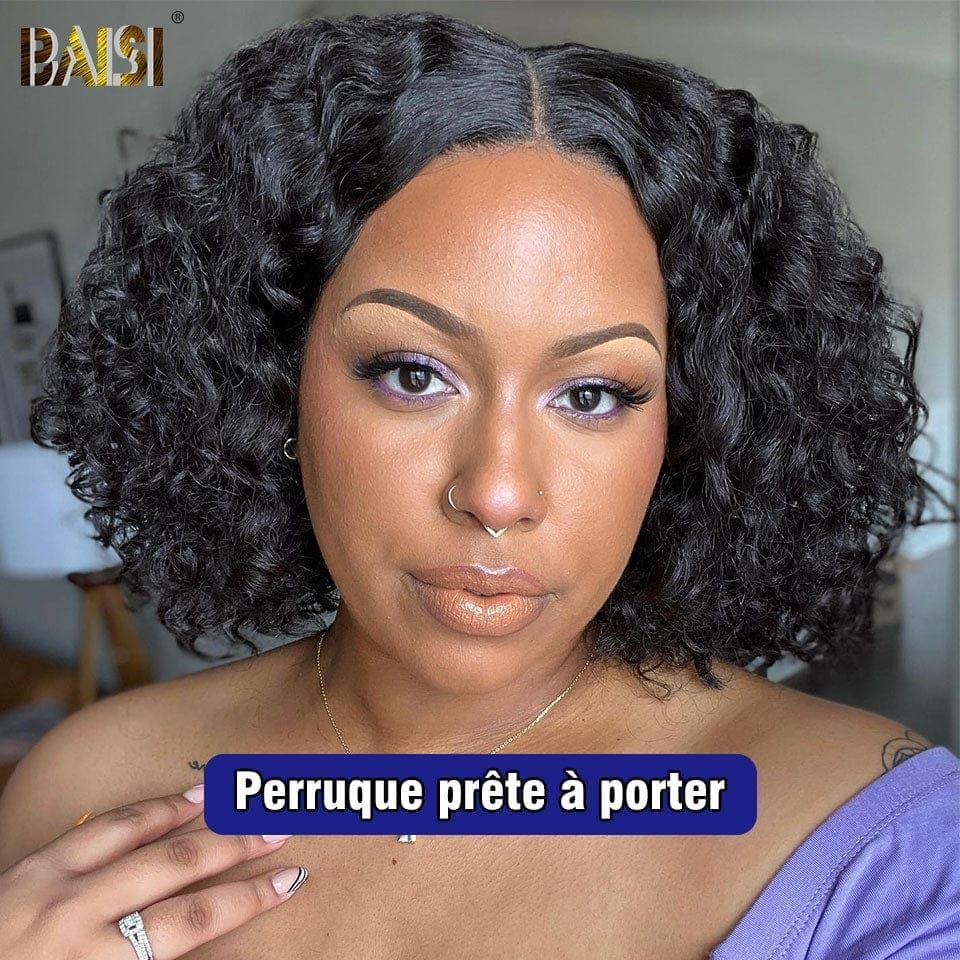 BAISI Acquista minimo 2 parrucche al prezzo di fabbrica fornitore in Francia TVA 0€ arrivo in 48H 13x4 Frontal Bob Parrucca Riccia Senza Colla Lace già tagliata Facile da Indossare 100% Capelli Umani (Nessun Codice Necessario)