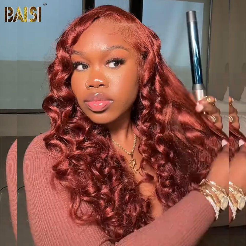 BAISI 13X4 Frontal Perruque Naturelle Wave en Couleur 33# 250% densite En 100% Cheveux Humains