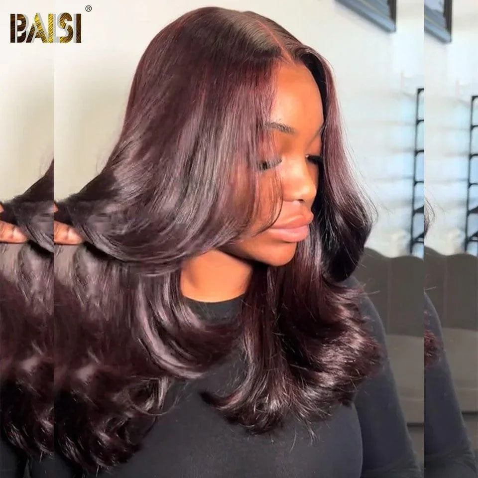 BAISI 4x4 lace perruque Body Wave 20 pouce Sans Colle 145€ en Couleur Bordeaux à moitié prix en 100% cheveux humains