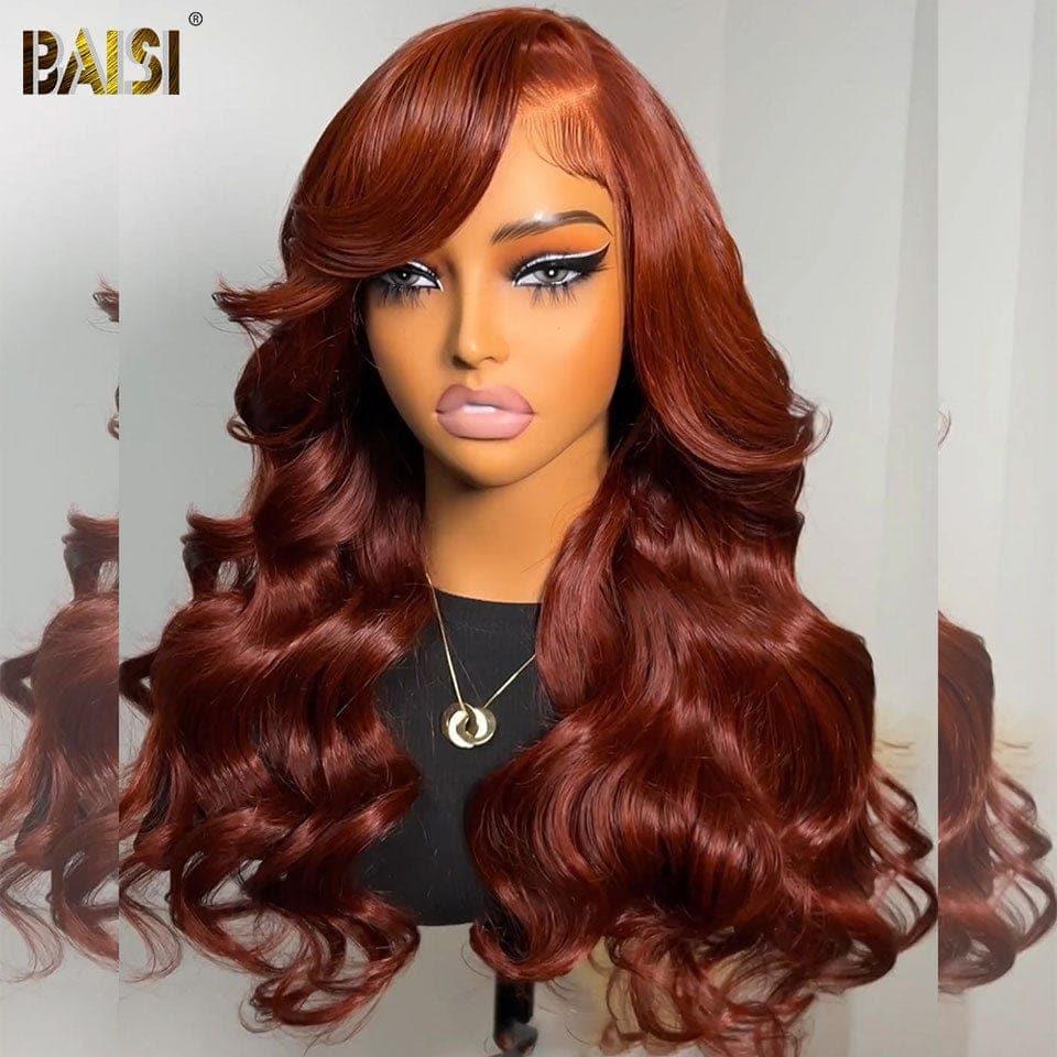 BAISI 13x4 Frontal Body Wave Wig in color #350 Pre-Plucked No Glue Needed in 100% Raw Hair Lace Already Cut