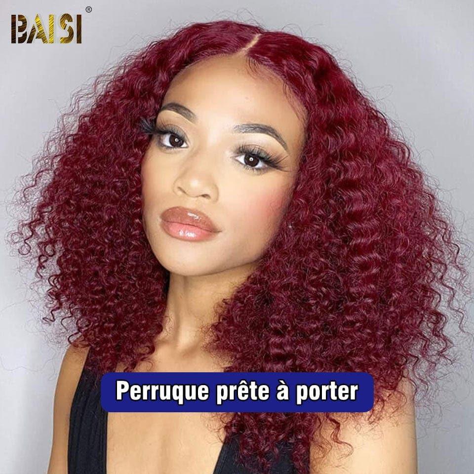 BAISI Lace Frontal Perruque BOB Deep Wave Tout Rouge Bordeaux 99J Pré-plucked Pas Besoin de Colle