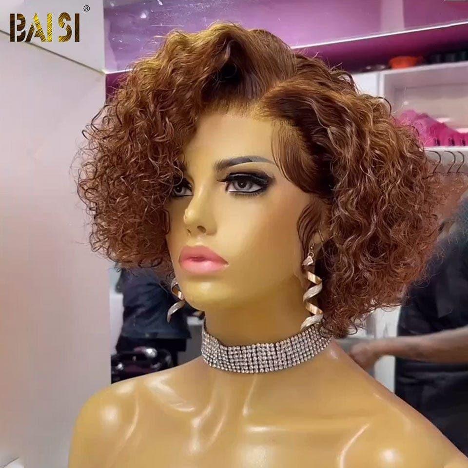 BAISI Parrucca frontale Bob riccia 13x4 marrone #4 in 100% veri capelli umani 8 pollici 109€