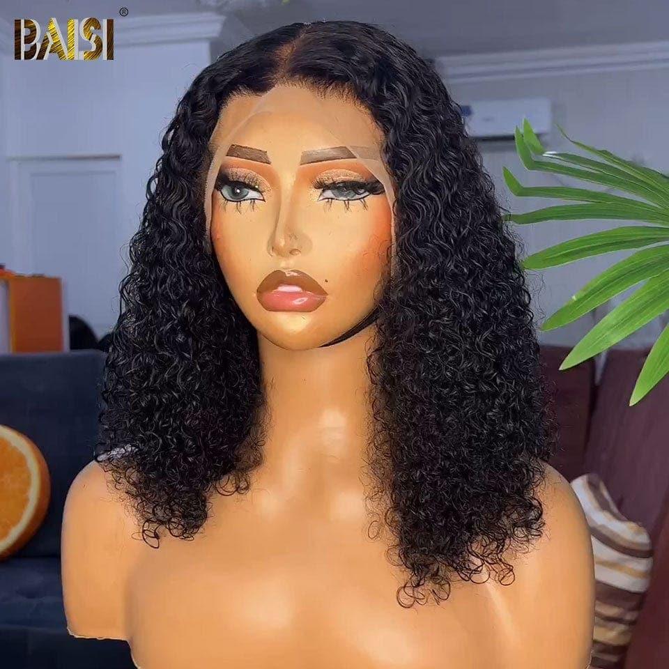 BAISI 13x4 Frontale Lace Perruque BOB Noir  Curly Avec lace Frontal En 100% Cheveux Naturels