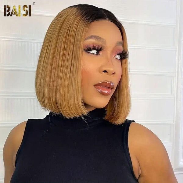 BAISI Achetez 2 perruques minimum au prix d'usine fournisseur 13x4 Perruque Bob Lisse En Noir Chataîn 1B27 Coupe Carrée en 100% Raw Hair (Pas Besoins De Code)