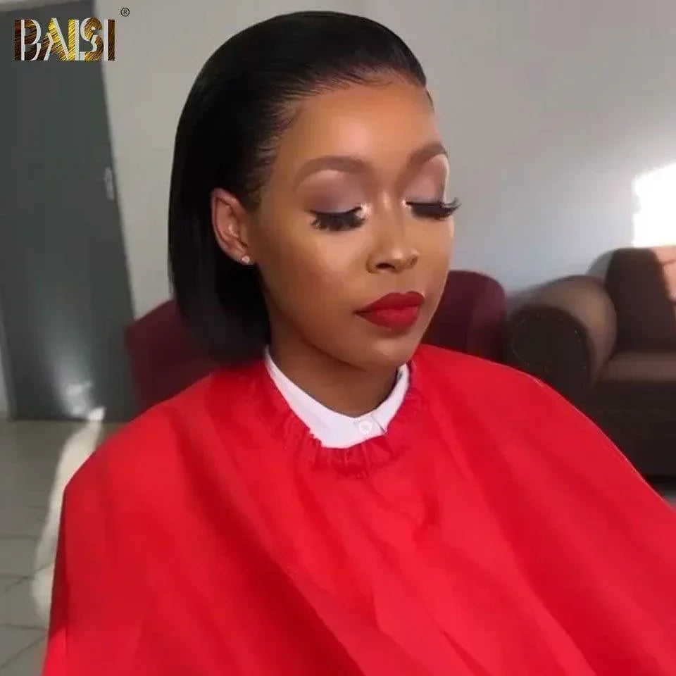BAISI 13x4 Frontale Lace Perruque BOB Noir Lisse Avec Lace Frontal En 100% Cheveux Naturels