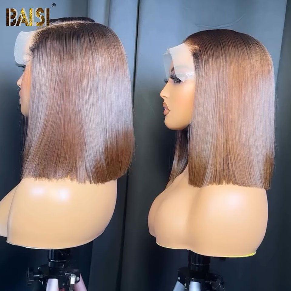 BAISI 13X4 Lace Frontal Bob Perruque coupe Carrée couleur 100% Cheveux Humains