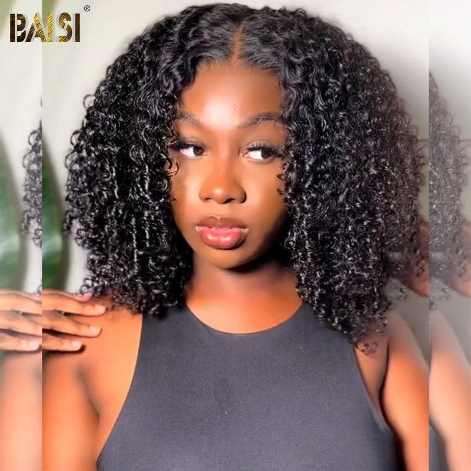 BAISI 13X4 Peruca Afro Curl Cor Preto #1B Pré-desfiada Sem Necessidade de Cola em 100% Raw Hair Lace já cortada