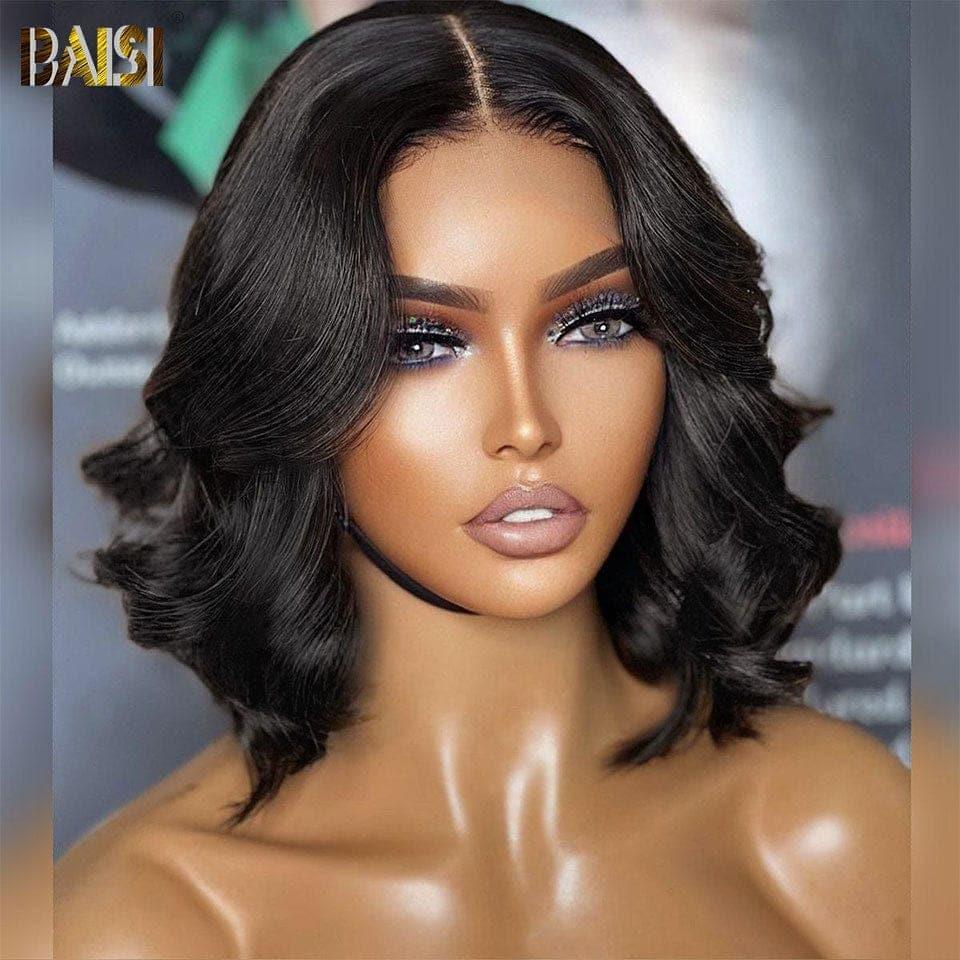 BAISI 13x4 Bob Body Wave Wig in Black Glueless Lace Front Cut Easy to Wear 100% Human Hair