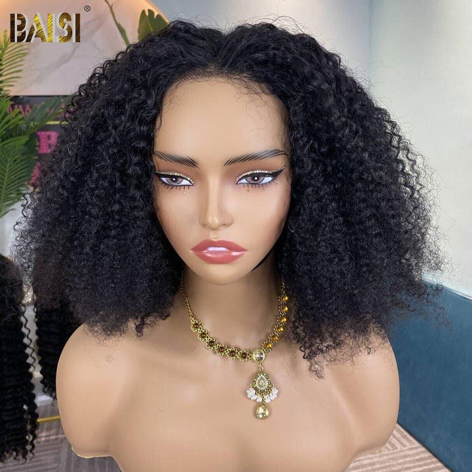 BAISI 13X4 Peruca Afro Curl Cor Preto #1B Pré-desfiada Sem Necessidade de Cola em 100% Raw Hair Lace já cortada