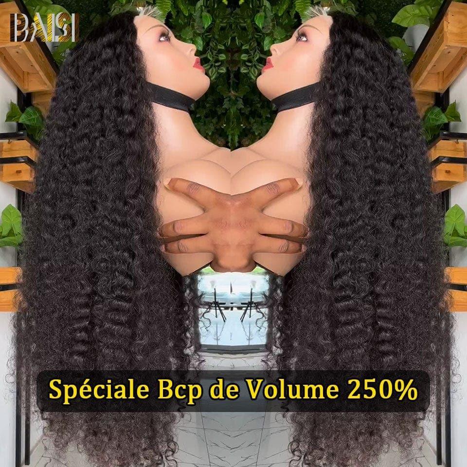 BAISI Bouclé Deep Wave 13x4 Densité 250% avec frontale Perruque de luxe haute de gamme plus de 10 ans d' utilisation