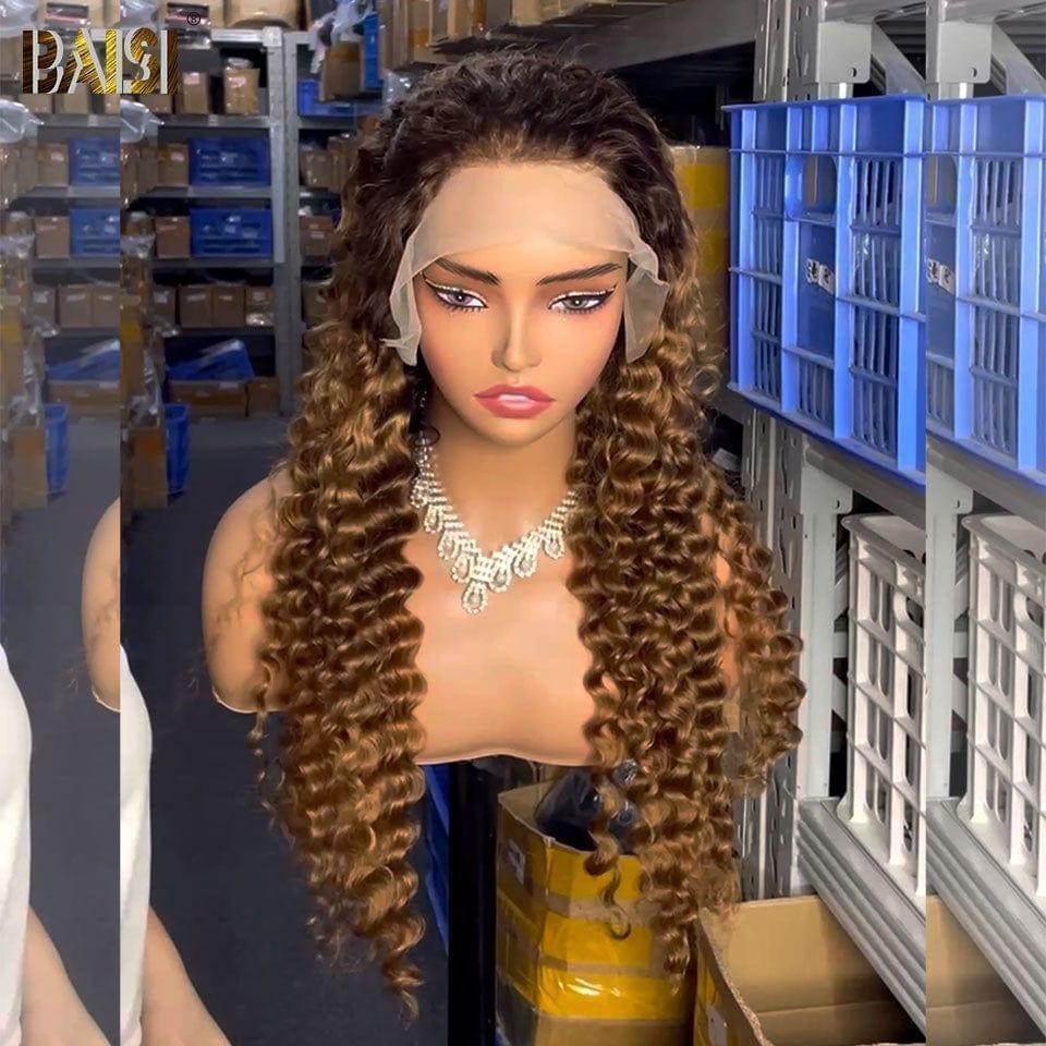 BAISI Achetez 2 perruques minimum au prix d'usine fournisseur 13x4 Frontal Lace Perruque Deep Wave Marron 4T30# Claire En 100% Cheveux Humains (Pas Besoins De Code)