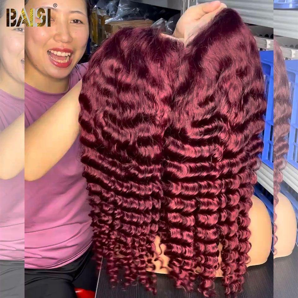 BAISI Acquista minimo 2 parrucche al prezzo di fabbrica del fornitore 13x4 Lace Frontal Parrucca Riccia Rosso Bordeaux in 100% Capelli Umani (Nessun Codice Necessario)