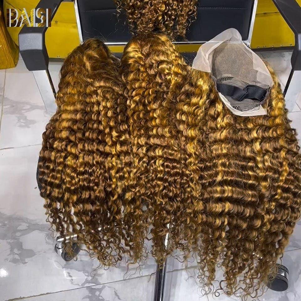 BAISI 13x4 Lace Frontal Perruque Deep Wave Miel #4MIX#27 en 100% Cheveux Humains