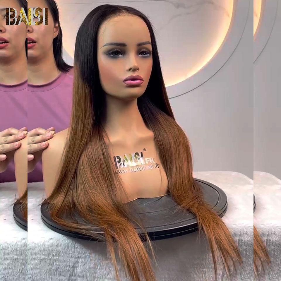 BAISI Compre 2 perucas no mínimo ao preço de fábrica do fornecedor Peruca lisa Lace Front em castanho 1BT4# sem cola (Não precisa de código)